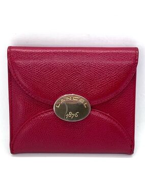 Lancel 1876 Red Leather Snap Wallet Coin Purse Compact Paris